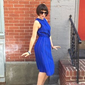 Vintage Elegant Blue Striped Dress